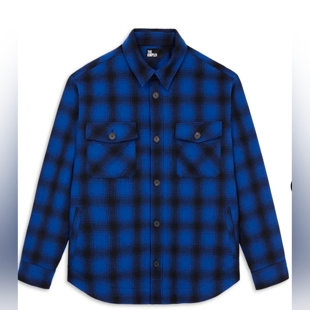 The Kooples, Printed Long Sleeve Button Front Shirt Jacket, Black/Blue, XS